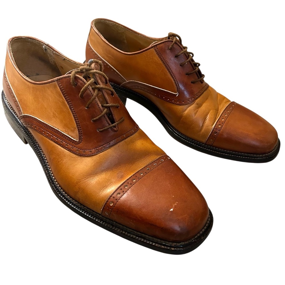 Johnston & Murphy Cellini Leather Oxford Dress Shoes Brown 2-Tone Lace Ups Sz 9M